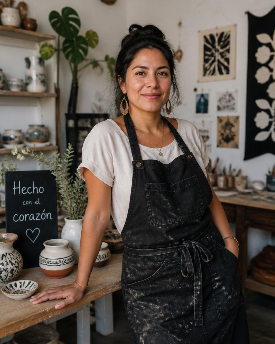 Latina maker and artist in her ceramics studio